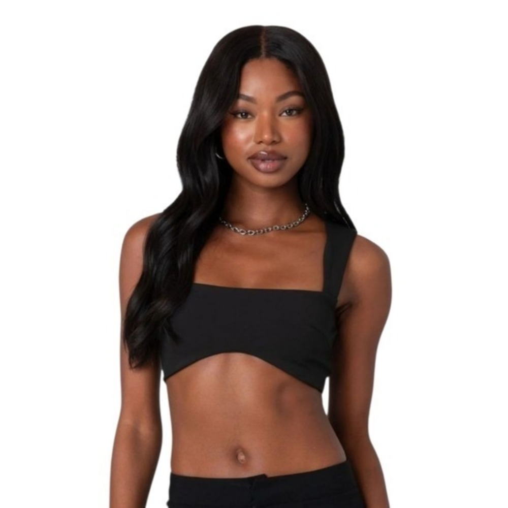 Edikted Black Square Neck Curved Hem Crop Top Sleeveless NWT Size S